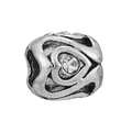 Vintage heart charm for DIY jewelry featuring aged silver finish and clear gemstone - Retro Oxidized Heart Hollow Rhinestone Bead (#65)