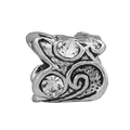 Silver retro charm bead with vintage scroll texture and clear crystals for snake chain necklace - Retro Scroll Texture Rhinestone Bead (#67)