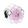 Silver flower bead with pink enamel petals and center gemstone for DIY jewelry - Pink Five-Petal Flower (1)
