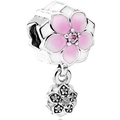 Silver cherry blossom charm with pink enamel and sparkling crystals for DIY bracelets - Pink Double Layer Sakura Pendant (11)