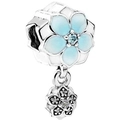 Elegant magnolia floral bead charm in blue enamel with sparkling cubic zirconia crystals - Light Blue Double Layer Flower (10)