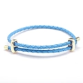 Adjustable sky blue braided leather bracelet with gold sliding metal clasp and 8-shape buckle - Adjustable Woven Rope with Gold Buckle / Blue