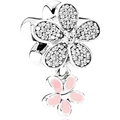 Sparkling silver flower pendant with pink enamel and clear cubic zirconia stones - Pink Double Flower Pendant (13)