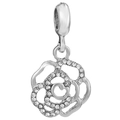 Silver flower charm with rose design and pavé cubic zirconia for DIY bracelets - 4mm / White Flower (034) / 5 Pieces