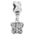 Antique silver butterfly charm bead with crystal accents for DIY jewelry making - White Zirconia Butterfly Style (#2)