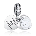 Charm cœur rose en argent avec gravure First my mother et cristaux étincelants - Double Cœur First My Mother - Blanc (#18)