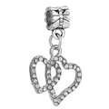 Pendentif double cœur argenté avec strass brillants pour bracelets à charms - Style Double Cœur Zirconia Blanc (#21)