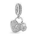Charm cadenas cœur étincelant en argent avec pavé de zircons et bélière perlée - Style Double Serrure Zirconia Clair (#41)