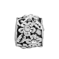 Antique silver floral bead charm with sparkling crystals for DIY bracelet jewelry - White Stone Vintage Hollow Bead (#27)