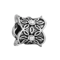 Abalorio de plata calada con diseño floral, acabado vintage y cristales blancos - Estilo Vintage Flor Hueca Piedra Blanca (041)