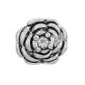 Antique silver rose flower charm with center crystal stone inlay for jewelry DIY - White Stone Rose Style (#34)