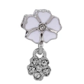 Elegant silver daisy pendant with white enamel petals and sparkling crystal rhinestones - White Enamel Double Flower (#36)