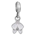 Silver orchid charm with white enamel and a sparkling crystal center for DIY bracelets - White Orchid Style (033)