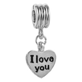 Antique silver heart charm with 'I love you' engraving and textured bead clasp - I Love You Letter Heart (#45)