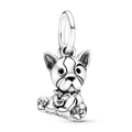 925 silver French Bulldog charm with heart pendant and black enamel eyes for DIY bracelets - Heart French Bulldog Style (#49)