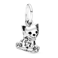 Antique silver plated sitting cat bead charm with heart pendant and ALE engraving - Heart Sitting Cat Style (#50)