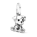 Polished S925 silver sitting dog charm with black enamel eyes and bone pendant - Bone Sitting Dog Style (#51)