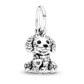 Silver poodle charm pendant with textured fur detail and a small heart collar accent - Heart Poodle Style (#52)