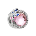Abalorio de cristal rosa y mariposas de esmalte de colores con detalles de filigrana - Estilo Hueco Mariposa Piedra Rosa (010) / 4mm / Piedra Rosa/Mariposa Plateada