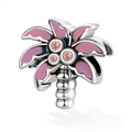 Palm tree jewelry charm with pink enamel and crystals for DIY charm bracelets - Palm Tree (B-35)