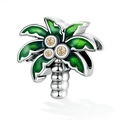 Tropical palm tree charm with green enamel and champagne cubic zirconia for bracelets - Palm Tree (B-37)