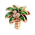 Rose gold palm tree charm with green enamel leaves and zircon for DIY bracelets - Palm Tree (B-38)