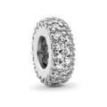 S925 silver pave charm bead with clear cubic zirconia crystals for DIY bracelets - Silver Full Rhinestone Spacer (#2)