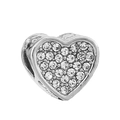 Sparkling heart charm bead with pave-set crystals for DIY bracelets on white background - Pavé Clear Zircon Heart Charm (#16) / White Zirconia Silver