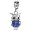 Vintage owl charm pendant with blue rhinestones and silver finish for DIY bracelets - Blue Owl (013)