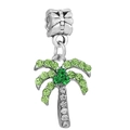 Silver palm tree charm pendant with sparkling green and clear crystal stones for bracelets - Green Coconut Tree (019)