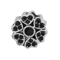 Silver flower charm bead with heart petals and black stones for DIY bracelets - Black Heart-Petal Flower Style (016)