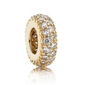 Golden large hole charm bead with three rows of sparkling pave-set white zircons - Gold Pave Rhinestone Round Bead (#1)