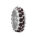Silver bead charm with double-row red stones for beaded bracelets in minimalist style - Double Row Red Zircon Silver Cylinder (#3) / Silver with Red Stones