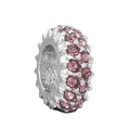 Silver bead charm with pink rhinestones and hollow center for DIY bracelet making - Pink And White Zircon Silver Flat Bead (#7) / Silver with Pink Rhinestone