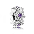 Abalorio de flor plateada con cristales morados y circonitas para pulseras - Estilo Flor con Centro Púrpura (2)