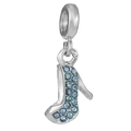 Silver high heel charm pendant featuring light blue crystals and large hole slide clasp - Blue Silver High Heel (#5)