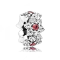 Abalorio de flor de narciso con cristal rojo central y pavé de circonitas blancas puras - Estilo Flor con Centro Rojo (1)