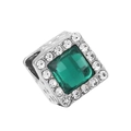 Silver square charm bead with emerald green crystal and micro-pave zirconia - Square Green Zircon Silver Charm (#10) / Silver with Green Stones