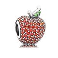 DIY silver apple charm with red and green cubic zirconia for beaded bracelets - Red Apple Pave Rhinestone Charm (#11)