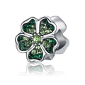 Silver five-petal flower bead with green zircon pave setting for DIY jewelry making - Five-petal Green Flower Pave