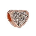 Rose gold heart-shaped charm with pavé crystals and intricate hollow pattern on the side - Rose Gold Hollow Heart (#9 Rose Gold)
