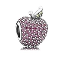 Apple charm bead with pink crystals and green leaf for DIY charm bracelets - Full Zircon Pink Apple Charm (#12) / Pink Fruit Green Leaf