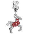 Silver horse charm bead with red crystal accents for DIY bracelets and necklaces - Red Horse (009) / Normal Specification