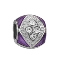 Abalorio de esmalte morado con circonitas para pulseras de joyería de moda DIY - Estilo Esmalte Púrpura Oscuro Rombo Piedra Blanca (035)