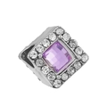 Square purple amethyst charm with double row of white crystals in silver finish - Square Purple Zircon Double Halo (#17) / Purple Crystal Silver