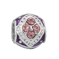 Abalorio de plata con diamantes de imitación rosas y esmalte púrpura para pulseras - Estilo Esmalte Púrpura Rombo Piedra Rosa (034)