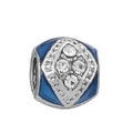 Abalorio de plata con esmalte azul intenso y cristales blancos para pulseras de DIY - Estilo Esmalte Azul Oscuro Rombo Piedra Blanca (031)