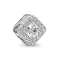 Square charm with crystal centerpiece and pavé stones for DIY beaded bracelets - Square Clear Zircon Hollow Charm (#18) / White Zirconia Silver