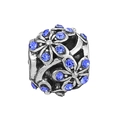 Floral silver charm bead with blue crystals for European style DIY bracelets - Blue Daisy Bead (#15)