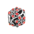 Silver bead charm with hollow flower patterns and red rhinestones for DIY bracelets - Red Daisy Bead (#16)